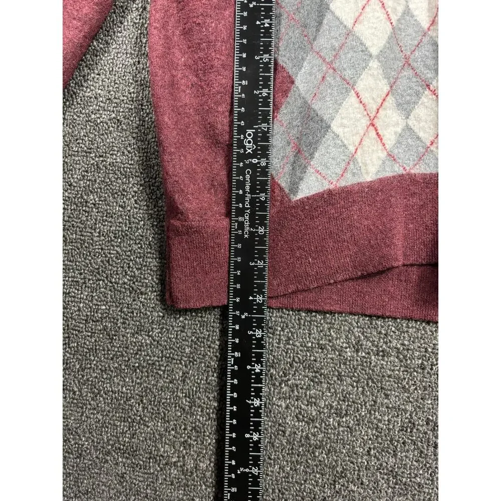 Banana Republic Extra Fine Merino Wool Argyle Sweater Mens Sz M Burgundy V-Neck